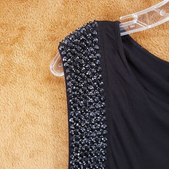 ALLSAINTS Shift Dress Womens Size 10 Black Beaded Trim Sleeveless Mini GIRI - Picture 3 of 10